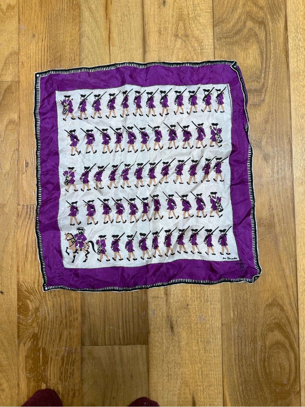 Symphony Purple Printed Square Scarf with Marching Figure Motif